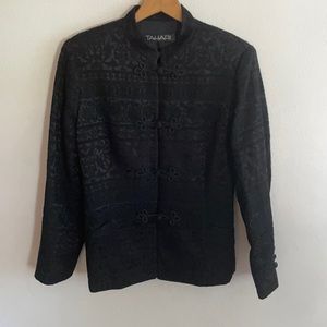 Tahari Black Brocade Button Jacket Blazer 12